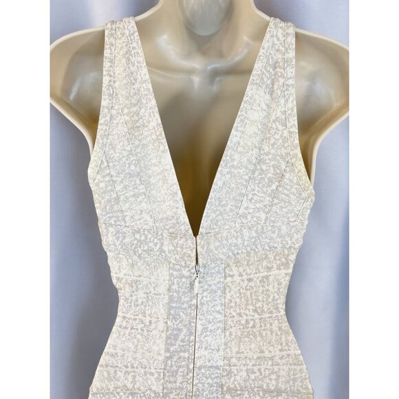 Herve Leger Beige Silver V-Neck Bandage Dress $1290 - Picture 8 of 13